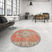 Round Machine Washable Traditional Orange Rug in a Office, wshtr3452