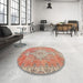 Round Traditional Orange Medallion Rug in a Office, tr3452