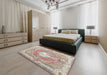 Traditional Orange Salmon Pink Persian Rug in a Bedroom, tr3453