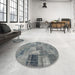 Round Traditional Dark Gray Persian Rug in a Office, tr3454