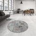 Round Traditional Silver Gray Persian Rug in a Office, tr3455