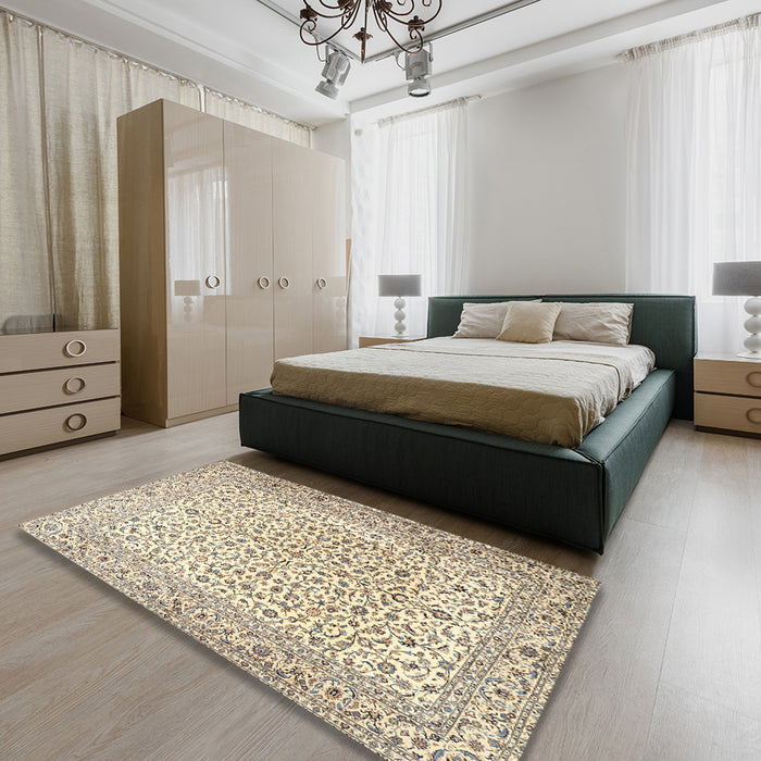Traditional Dark Almond Brown Persian Rug in a Bedroom, tr3458