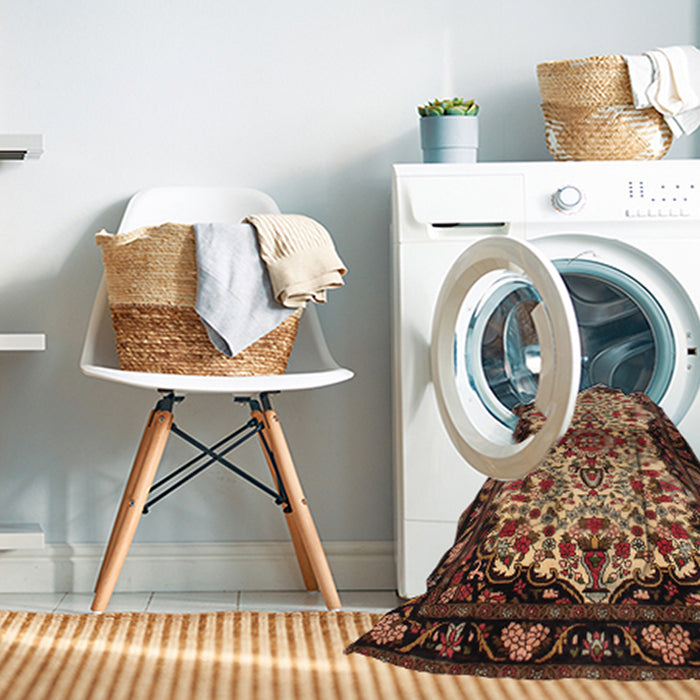 Machine Washable Traditional Peru Brown Rug in a Washing Machine, wshtr345