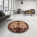 Round Traditional Brown Persian Rug in a Office, tr345