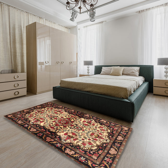 Traditional Brown Persian Rug in a Bedroom, tr345