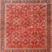 Round Machine Washable Traditional Sunrise Orange Rug, wshtr3461