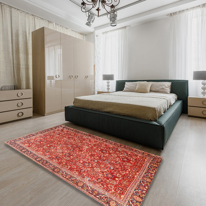 Traditional Sunrise Orange Persian Rug in a Bedroom, tr3461