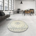 Round Traditional Dark Gray Medallion Rug in a Office, tr3462