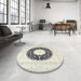 Round Machine Washable Traditional Champagne Beige Rug in a Office, wshtr3463