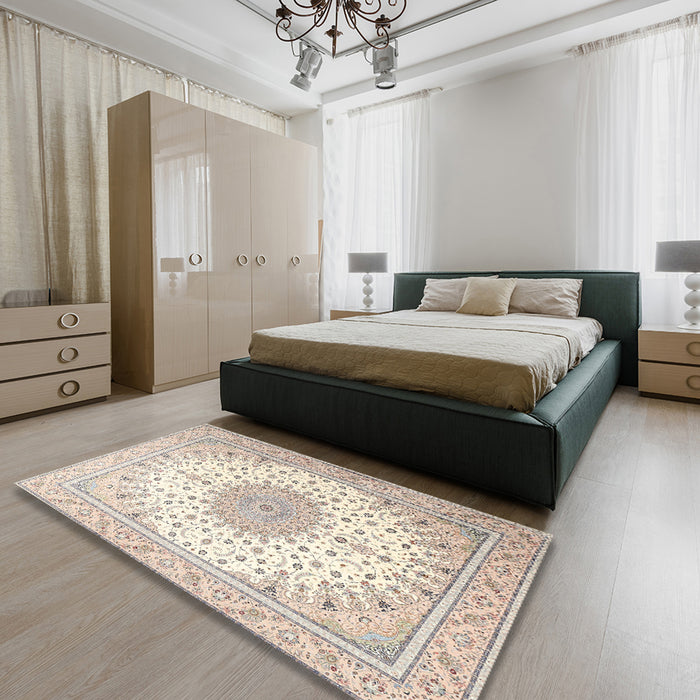 Machine Washable Traditional Camel Brown Rug in a Bedroom, wshtr3464