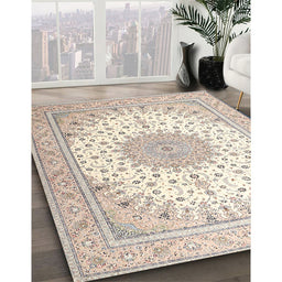Traditional Camel Brown Medallion Rug in Family Room, tr3464