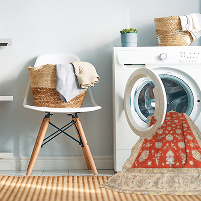 Machine Washable Traditional Fire Red Rug in a Washing Machine, wshtr3465