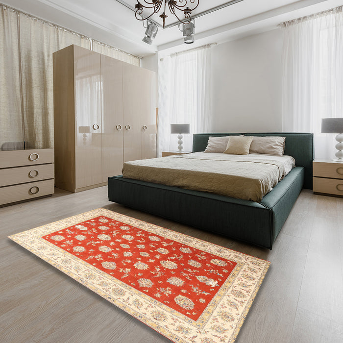 Machine Washable Traditional Fire Red Rug in a Bedroom, wshtr3465