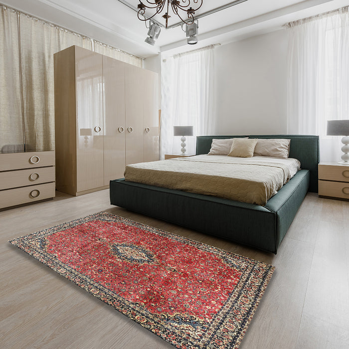 Machine Washable Traditional Tomato Red Rug in a Bedroom, wshtr3467