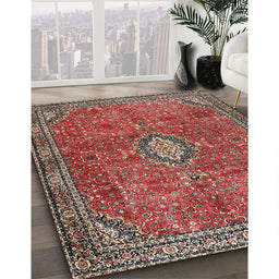 Machine Washable Traditional Tomato Red Rug in a Family Room, wshtr3467