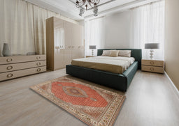 Traditional Mahogany Brown Persian Rug in a Bedroom, tr3469
