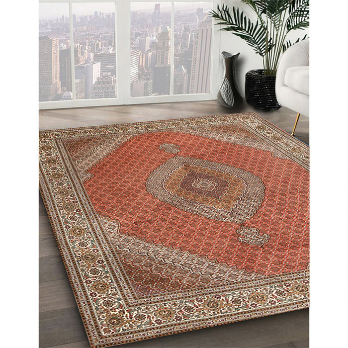 Traditional Mahogany Brown Persian Rug in Family Room, tr3469