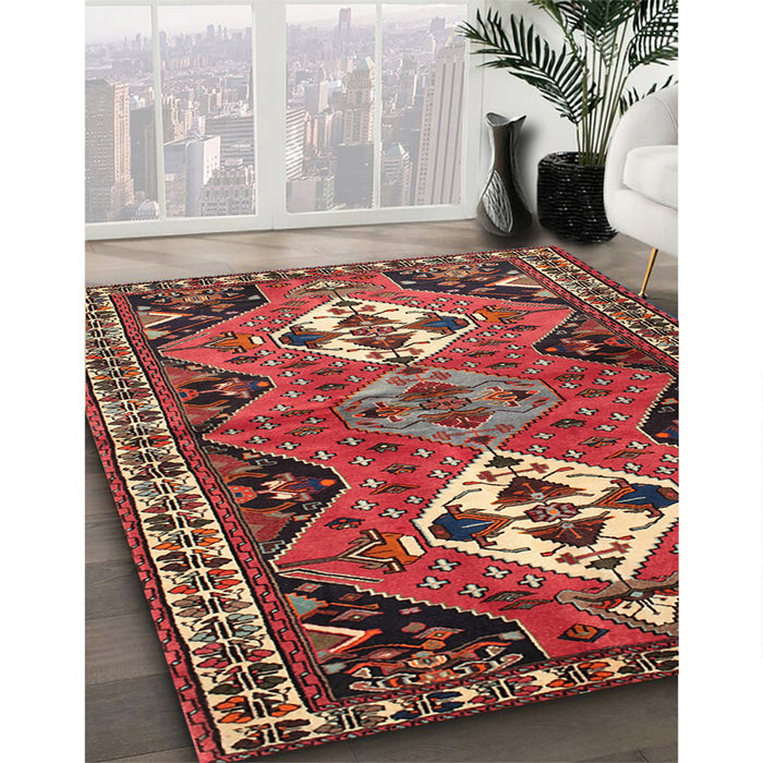 Traditional Dark Almond Brown Persian Rug in Family Room, tr346