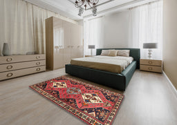 Traditional Dark Almond Brown Persian Rug in a Bedroom, tr346