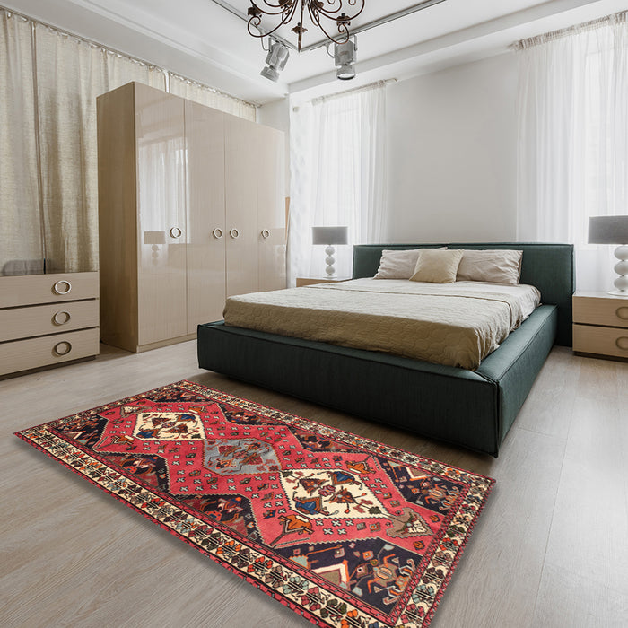 Machine Washable Traditional Dark Almond Brown Rug in a Bedroom, wshtr346