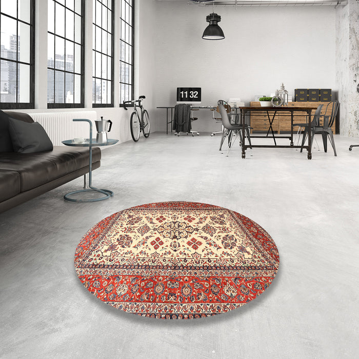 Round Traditional Brown Persian Rug in a Office, tr3470