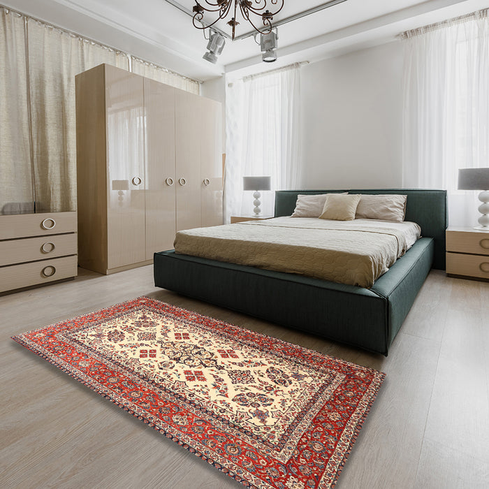 Machine Washable Traditional Brown Rug in a Bedroom, wshtr3470