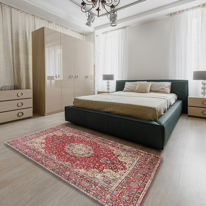 Machine Washable Traditional Tan Brown Rug in a Bedroom, wshtr3473
