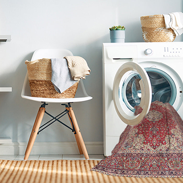 Machine Washable Traditional Tan Brown Rug in a Washing Machine, wshtr3473
