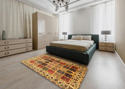 Traditional Dark Sienna Brown Persian Rug in a Bedroom, tr3476