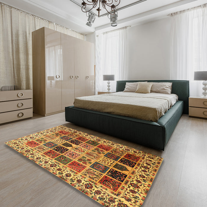 Machine Washable Traditional Dark Sienna Brown Rug in a Bedroom, wshtr3476