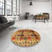 Round Machine Washable Traditional Dark Sienna Brown Rug in a Office, wshtr3476