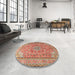 Round Machine Washable Traditional Red Rug in a Office, wshtr3477