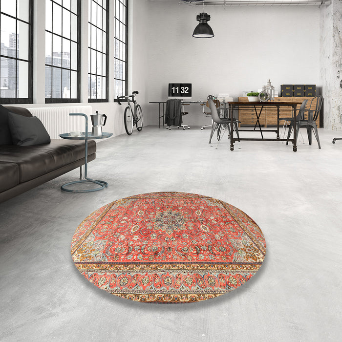 Round Traditional Red Persian Rug in a Office, tr3477