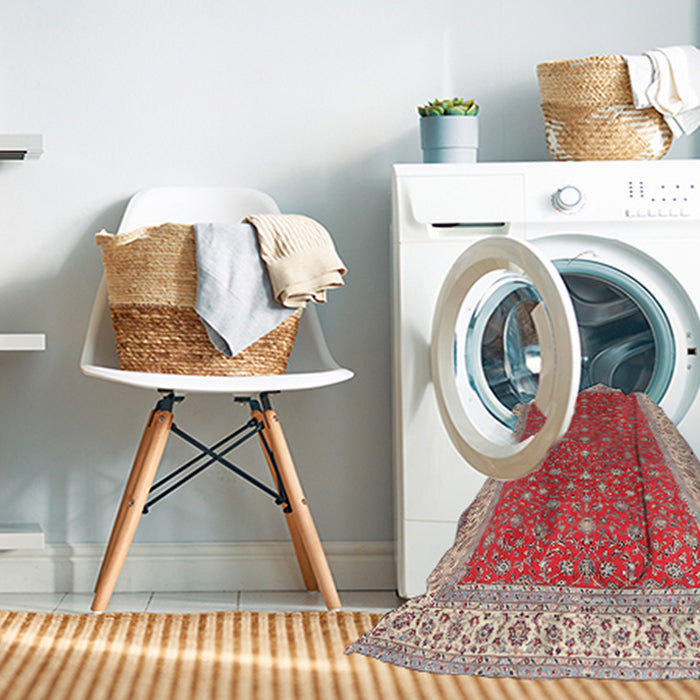 Machine Washable Traditional Red Rug in a Washing Machine, wshtr3478