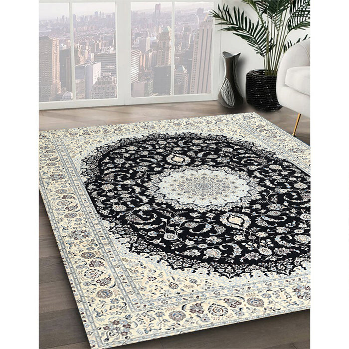 Traditional Gray Persian Rug in Family Room, tr3482