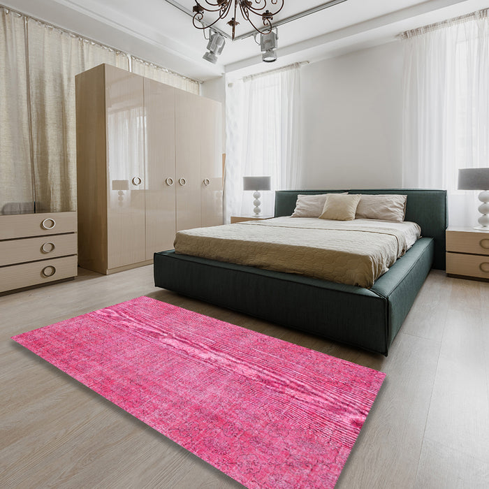 Machine Washable Traditional Deep Pink Rug in a Bedroom, wshtr3483