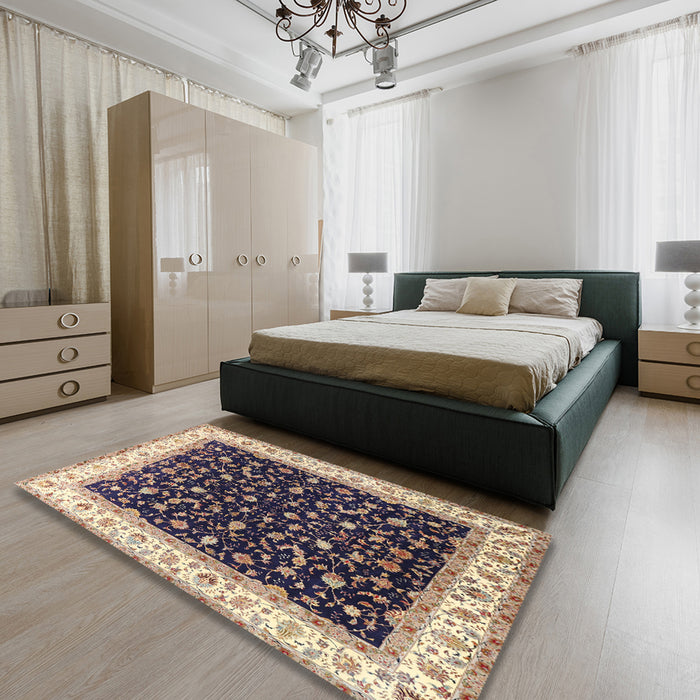 Traditional Brown Persian Rug in a Bedroom, tr3484