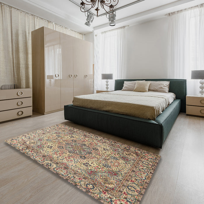 Traditional Reddish Brown Persian Rug in a Bedroom, tr3485