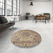 Round Machine Washable Traditional Sepia Brown Rug in a Office, wshtr3485