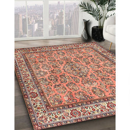 Traditional Brown Red Persian Rug in Family Room, tr3488