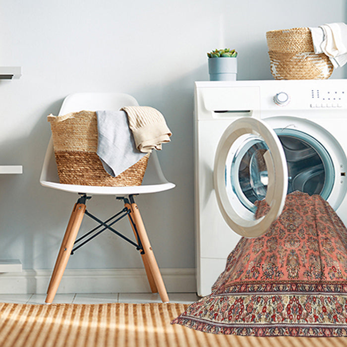 Machine Washable Traditional Brown Red Rug in a Washing Machine, wshtr3488