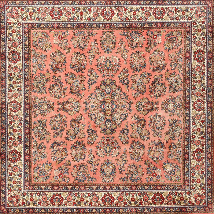 Round Machine Washable Traditional Brown Red Rug, wshtr3488