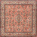 Round Machine Washable Traditional Brown Red Rug, wshtr3488