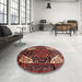 Round Traditional Dark Gold Brown Persian Rug in a Office, tr348