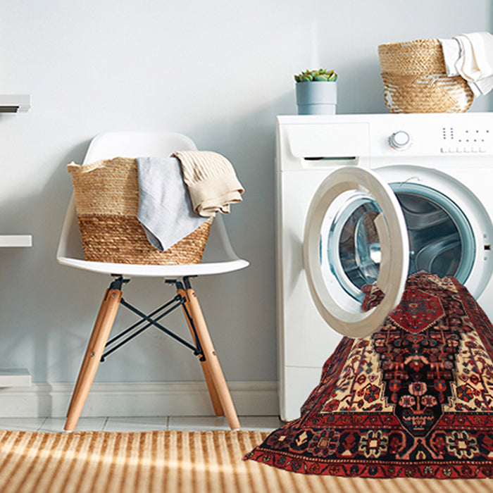 Machine Washable Traditional Dark Gold Brown Rug in a Washing Machine, wshtr348