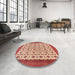 Round Machine Washable Traditional Red Rug in a Office, wshtr3491