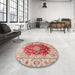 Round Machine Washable Traditional Cherry Red Rug in a Office, wshtr3494