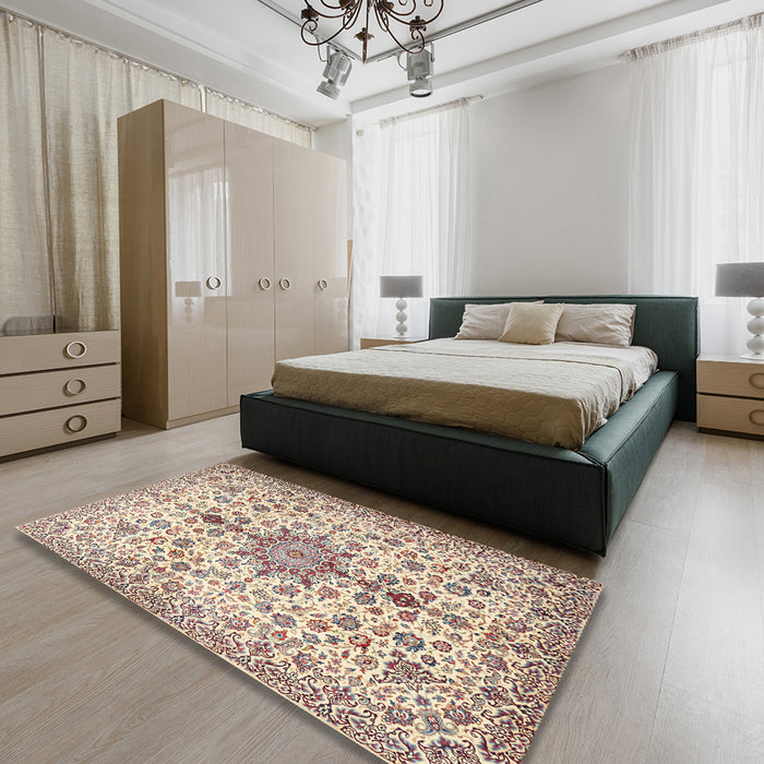 Machine Washable Traditional Gold Rug in a Bedroom, wshtr3495