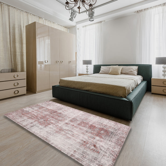 Traditional Rose Gold Pink Persian Rug in a Bedroom, tr3496