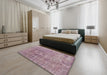 Machine Washable Traditional Mauve Taupe Purple Rug in a Bedroom, wshtr3497